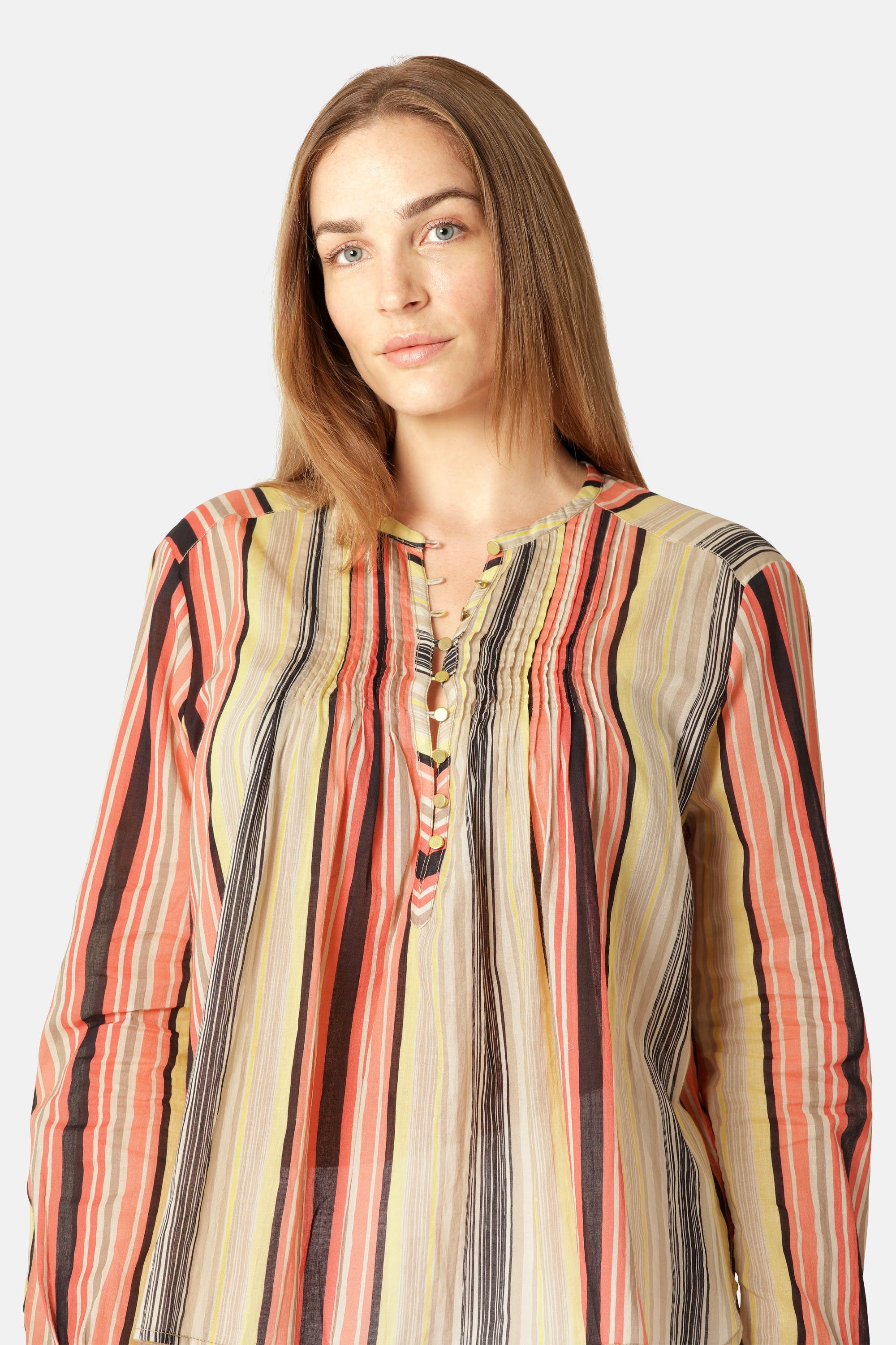 Skjorte med Lange Ærmer Pintuck - Red Organic Stripe